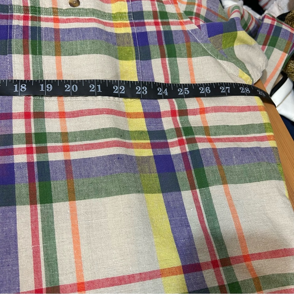 EDDIE BAUER Linen Blend Button Down Shirt Plaid Colorful Crisp Sz XXL Regular - Picture 11 of 13